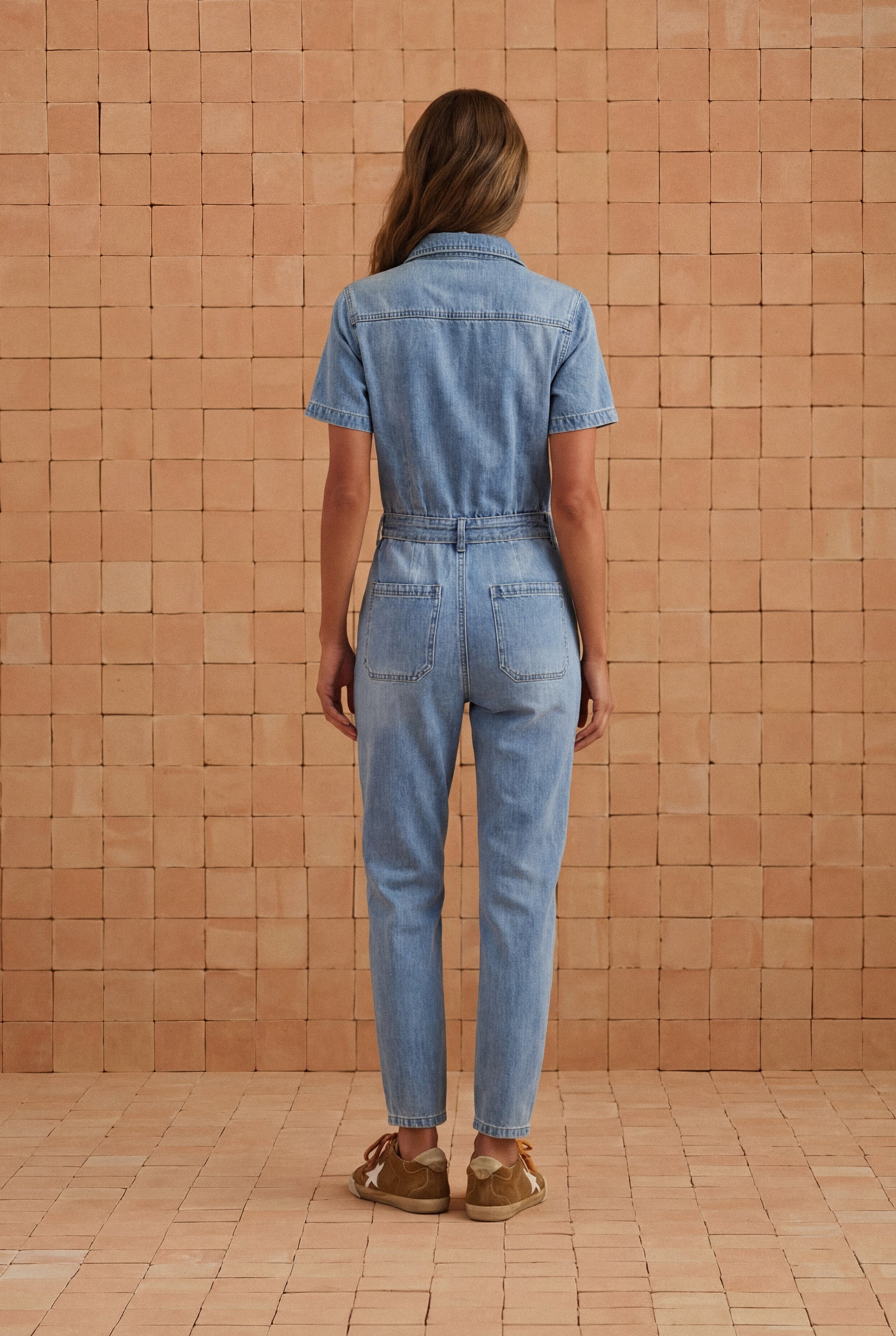 Denim Boiler Suit In Dusty Blue