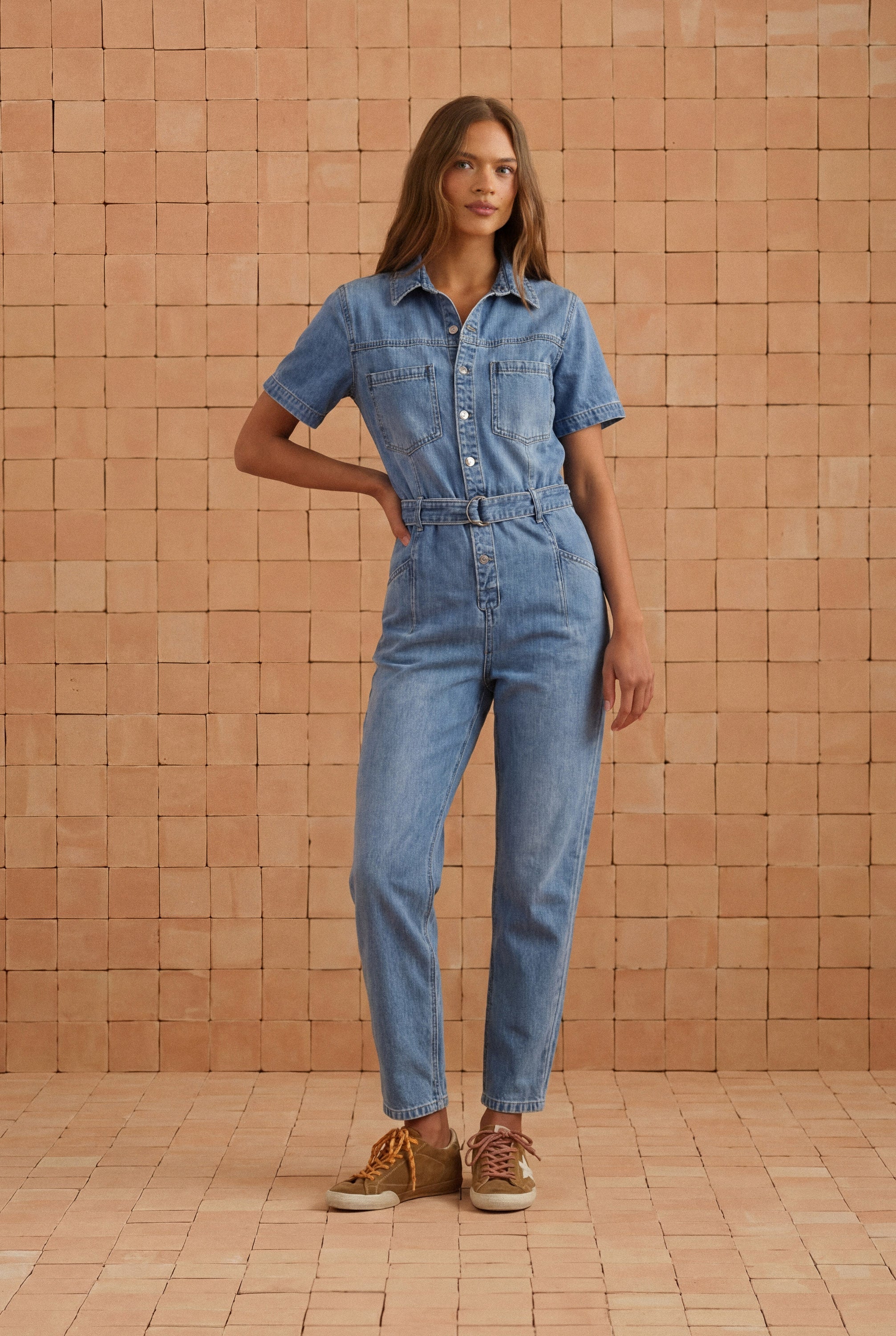 Denim Boiler Suit In Dusty Blue