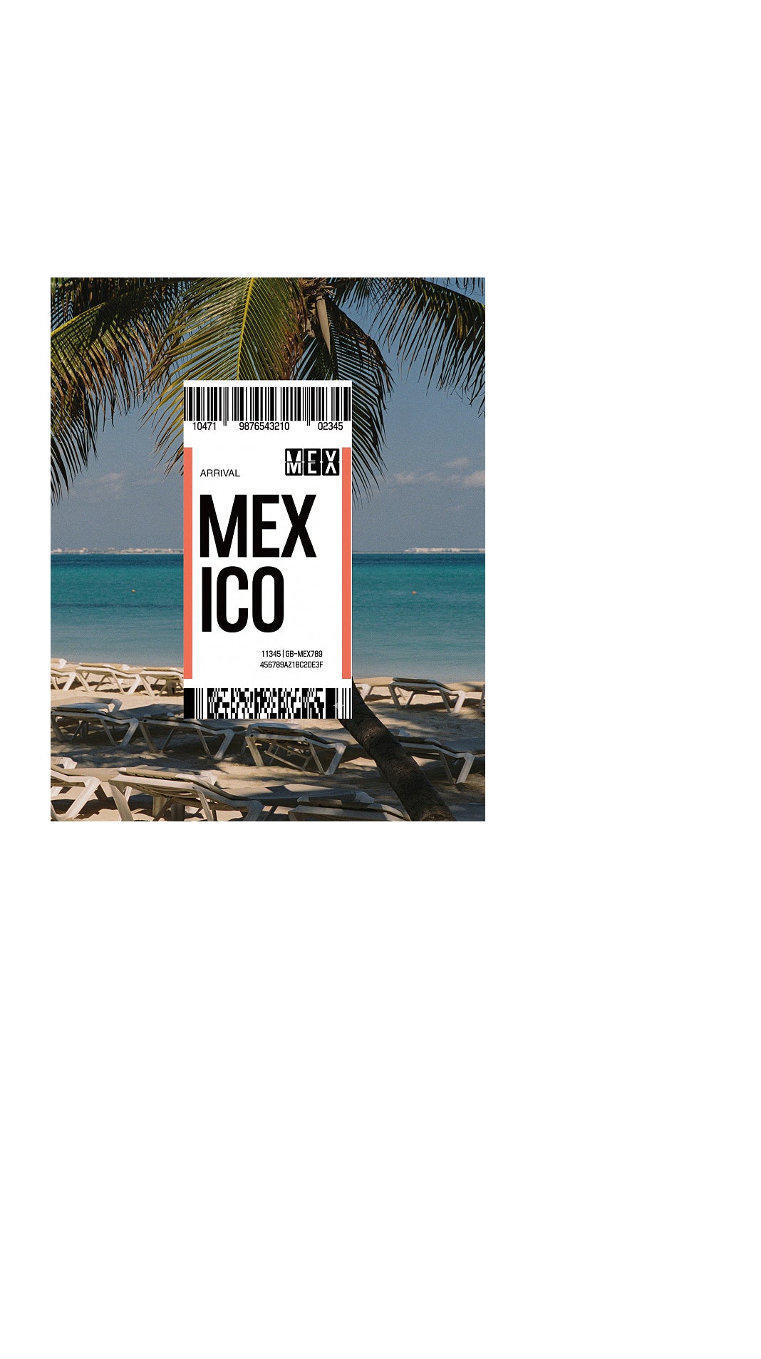 Passenger ticket with 'Mexico' text against a tropical beach background