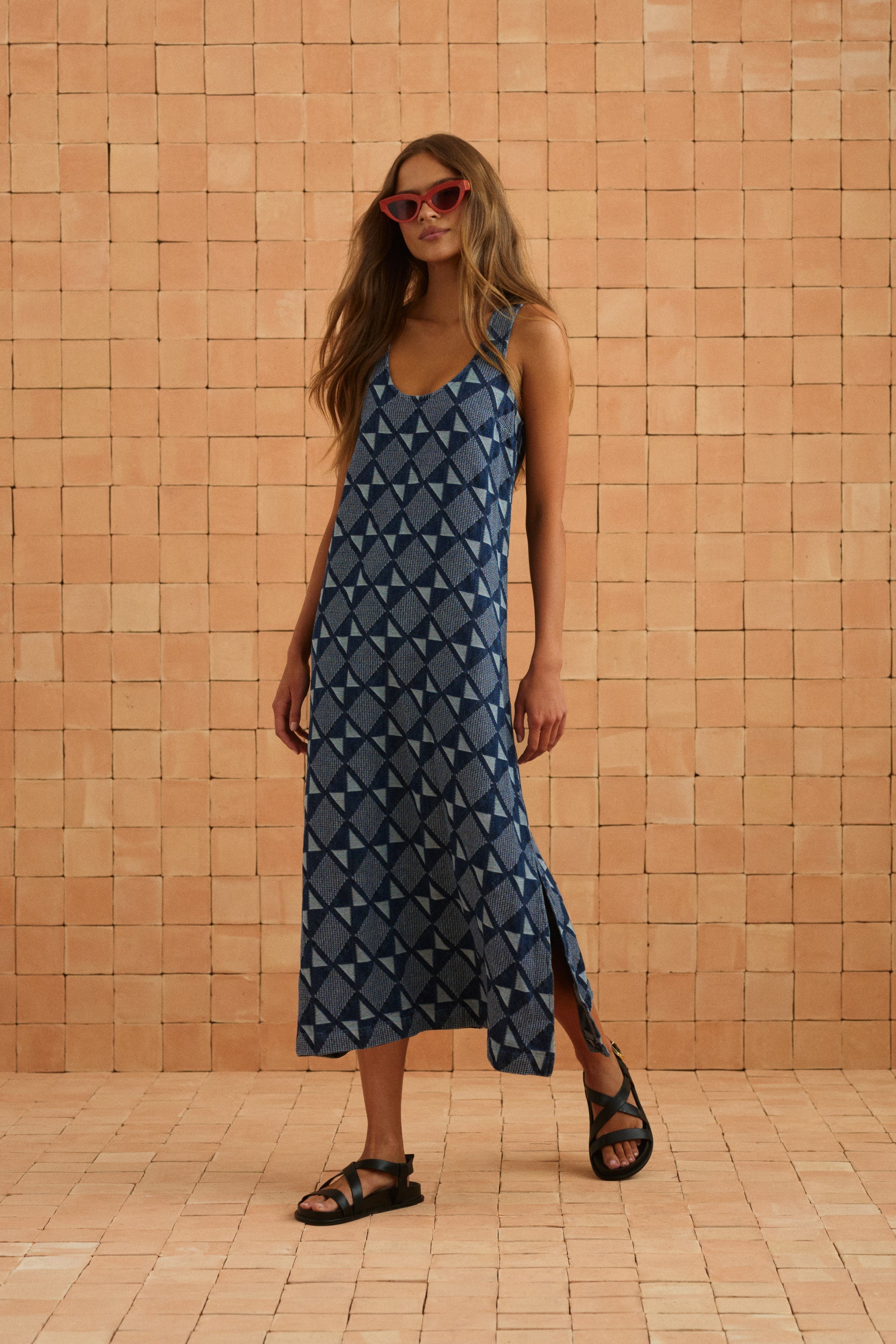 Courtney Dress In Abstract Denim