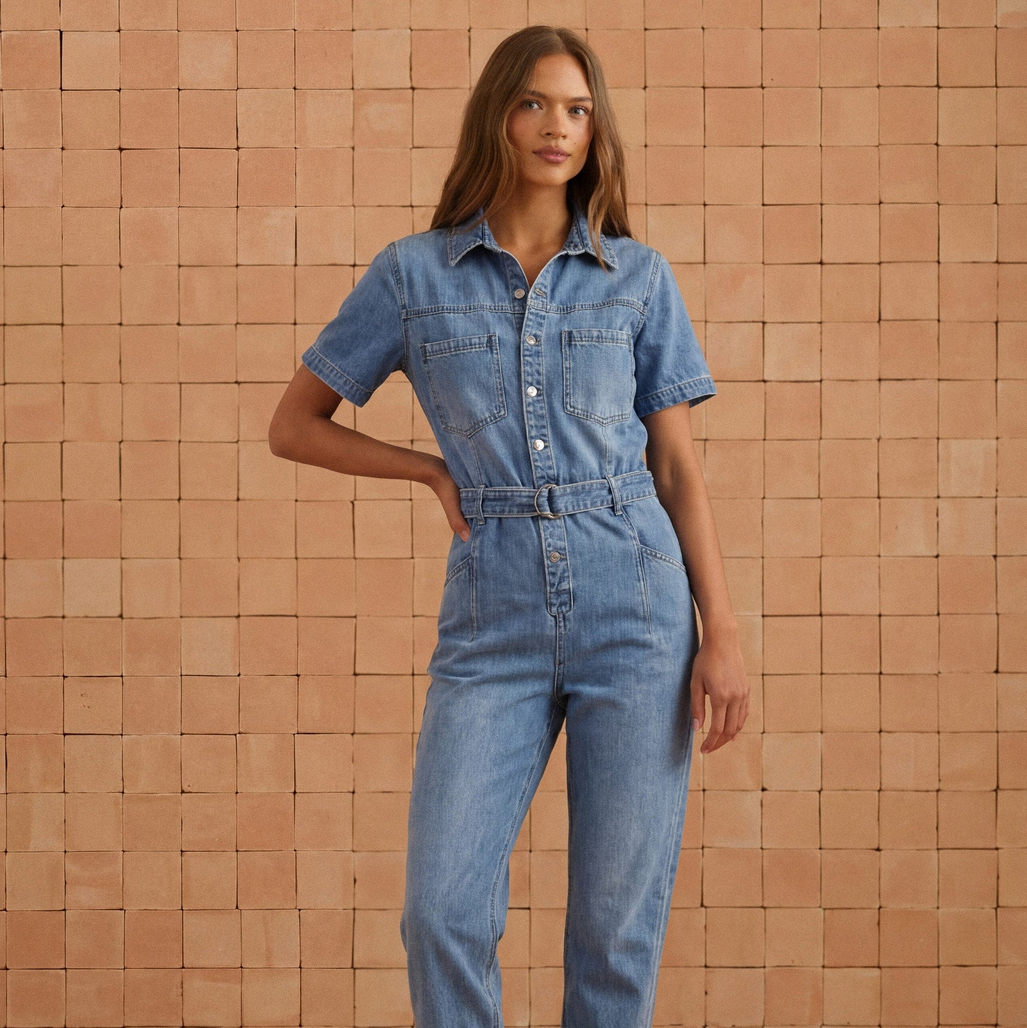 Denim Boiler Suit In Dusty Blue