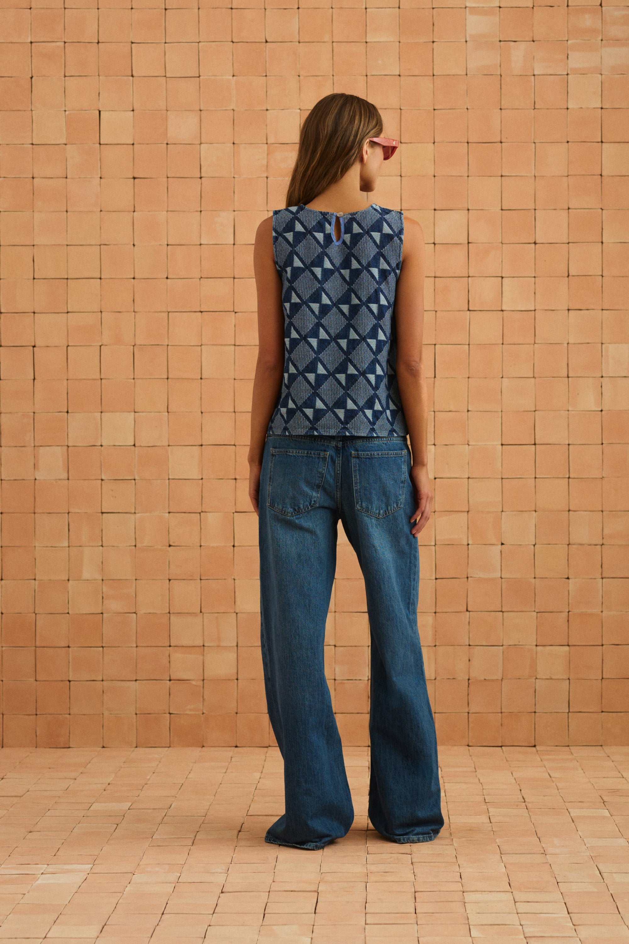 Sim Top In Abstract Denim